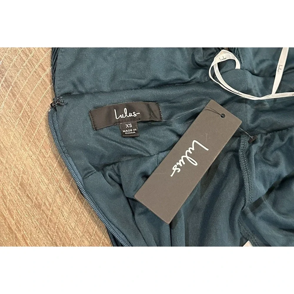NWT Lulu’s Plisse Be Mine Teal Green Plisse Wide Leg Jumpsuit Size XS Lined Zip - Picture 11 of 16